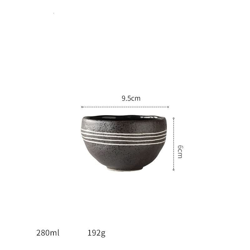 Japanese imported Mino-yaki wedge-shaped matcha bowl with white stripes, 9.5cm diameter, 6cm height.
